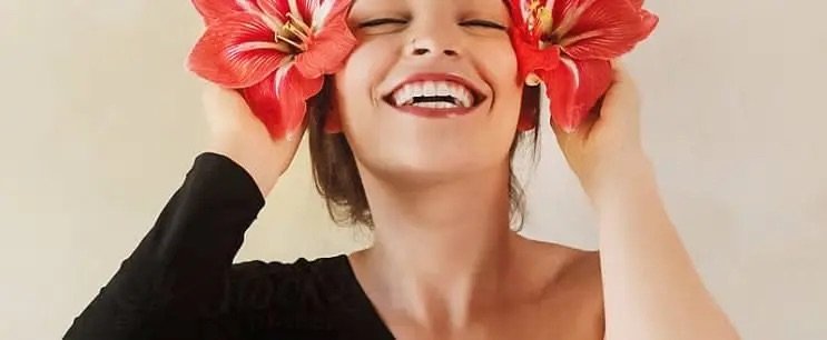 Happy customer with flowers